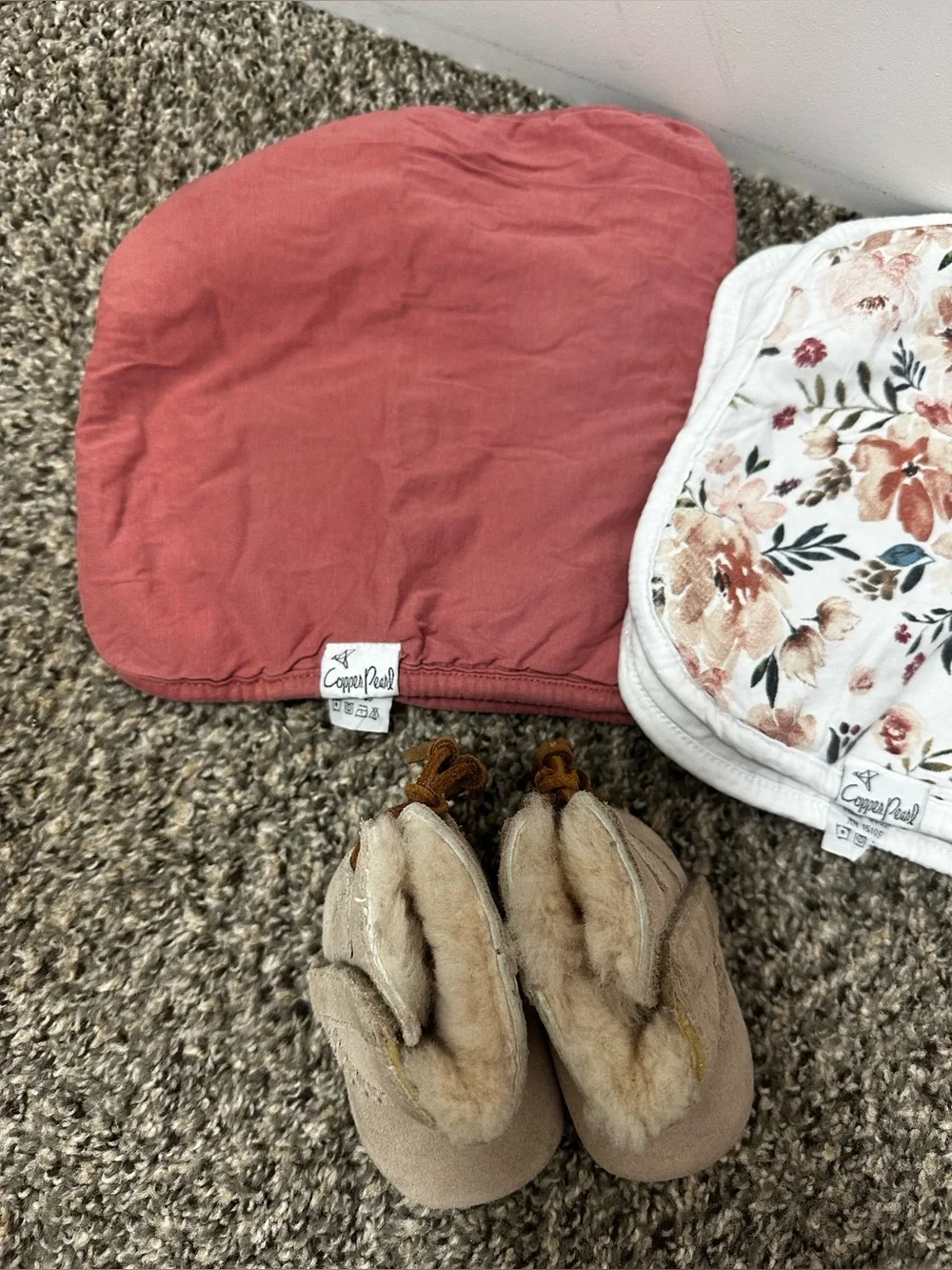 Copper pearl burp rags and Uggs
